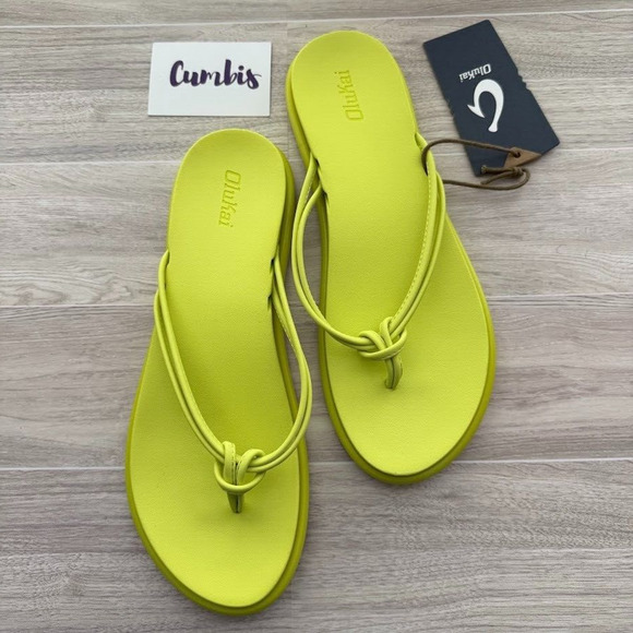 Olukai 'Aka Flip Flop Women's Size 9 Comfort Slippers Beach Sandal Citron New - Picture 1 of 11